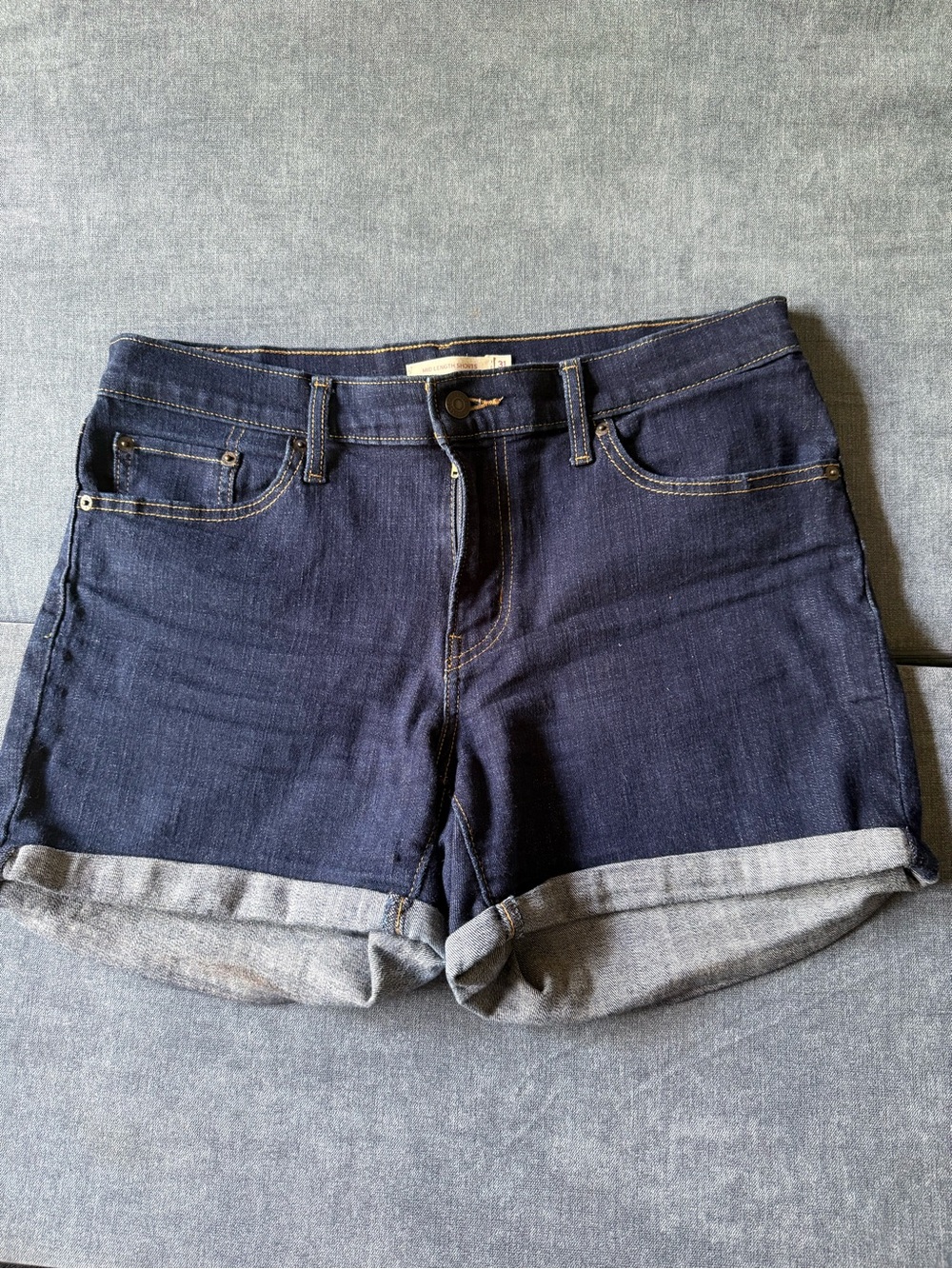 Levis Dark Blue Rolled-Cuff Denim Shorts